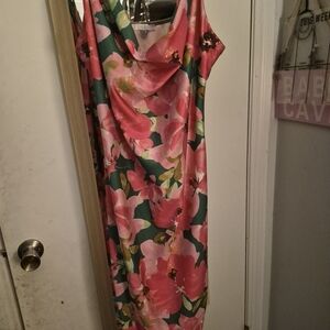 Iris Pink and Green Floral Midi Dress